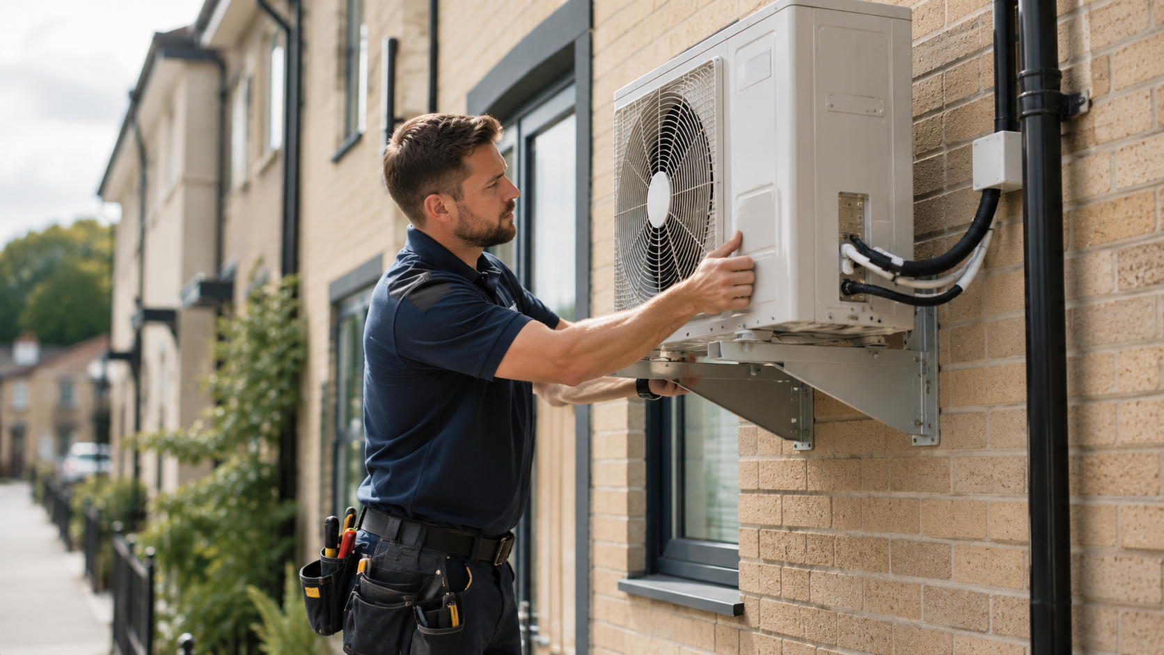 Apollo engineer installing an outdoor condenser unit