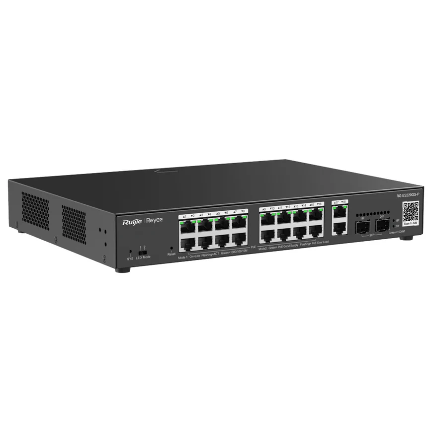 Ruijie Reyee 16 Port PoE 250w Gigabit Managed Rackmount Switch  — alternate view