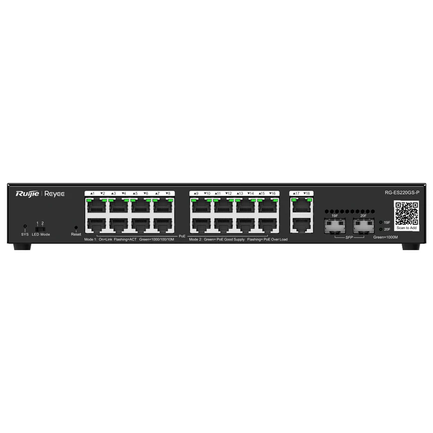 Ruijie Reyee 24 Port PoE 370w Gigabit Managed Rackmount Switch